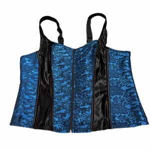 Y2K Vintage Floral Lace Renaissance Corset Bustier (Blue/Black) Size 2X/3X